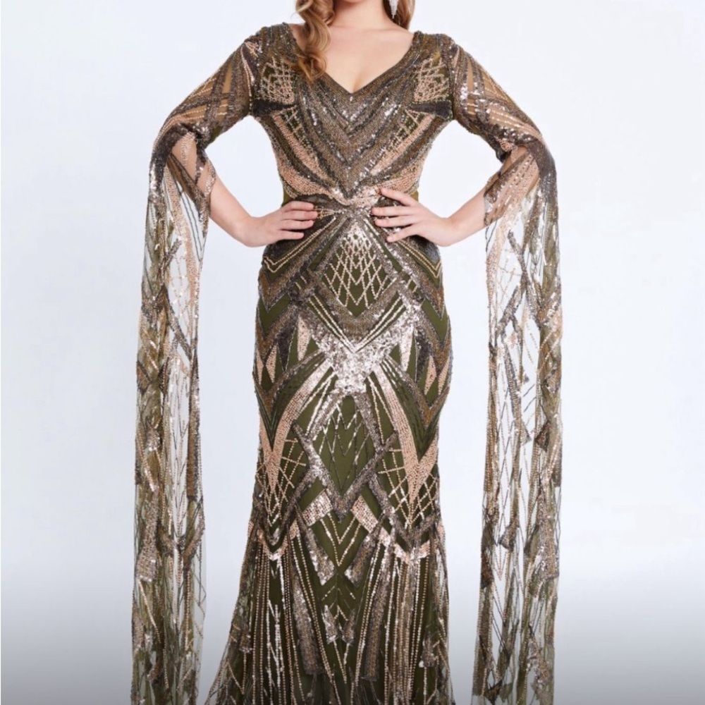 Elegant Olive Green Sequin Gown